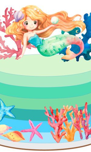ARQUIVO Topo de bolo Sereia aquarela +1 tema da loja