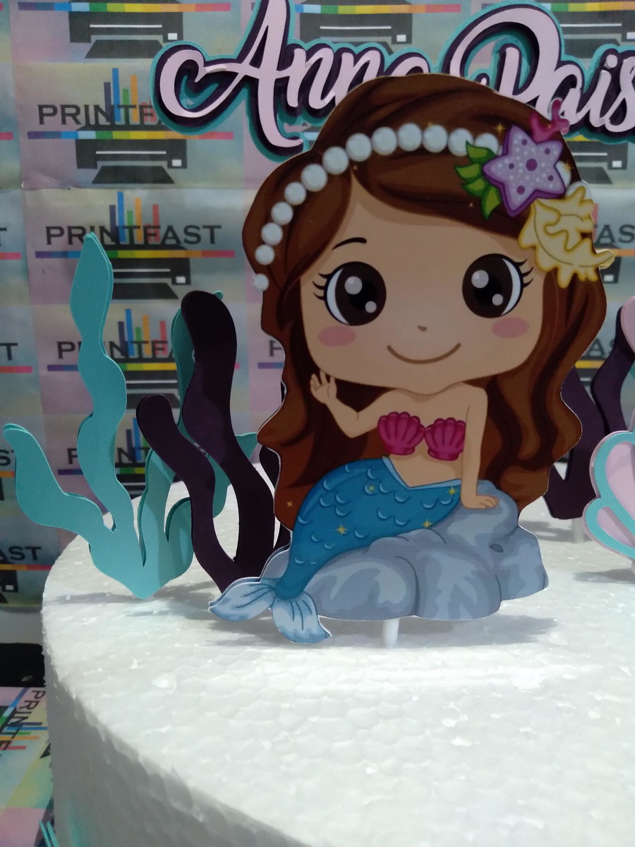 Topo de bolo Sereia Cute 3D #88 - Arquivo Digital - Imagem 2