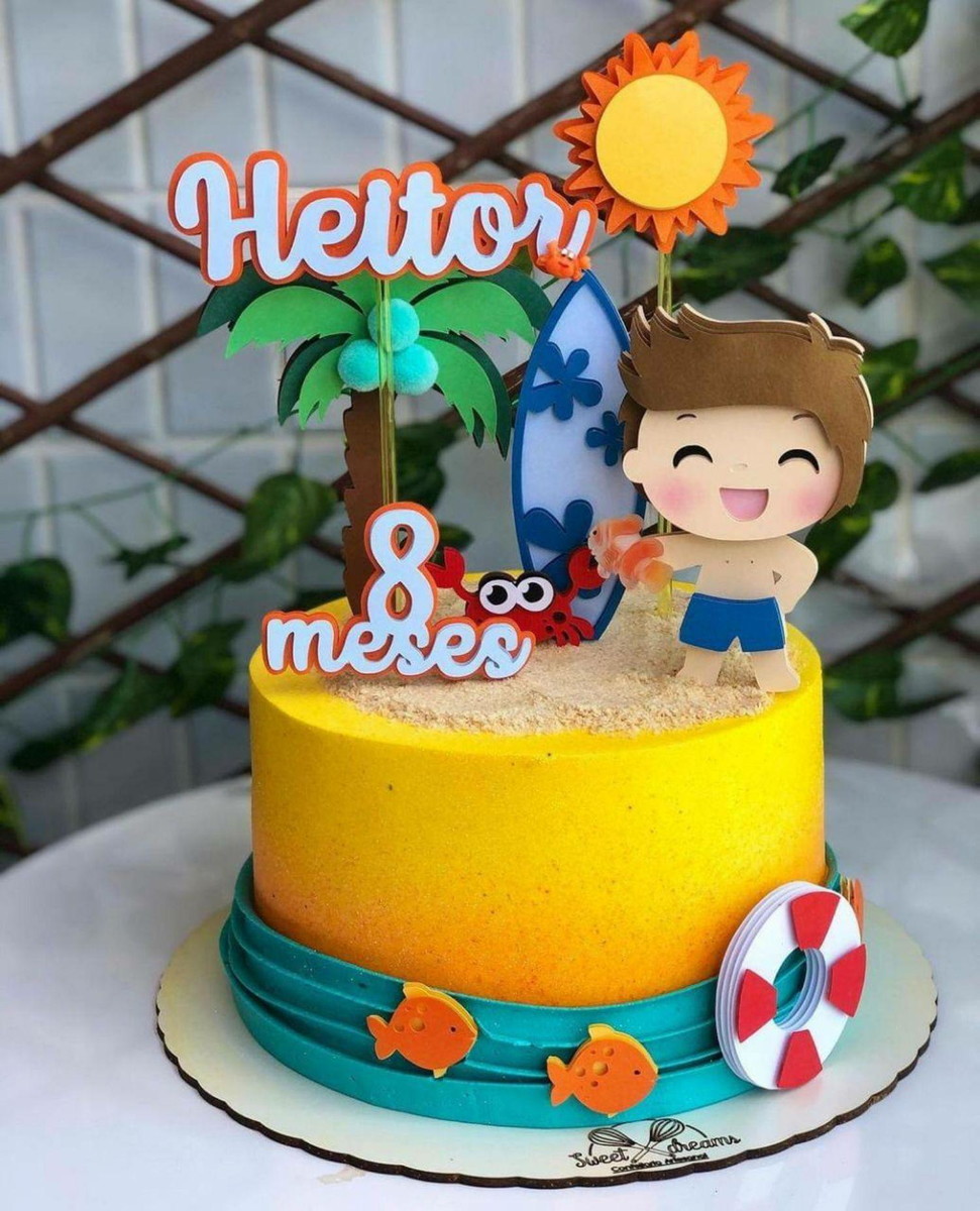 Topo de Bolo Surfista Cute + 4 Arquivos a Sua Escolha