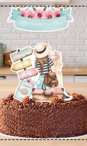 Topo de Bolo Viagem Mulher Mundo 5302 Arquivo Digital