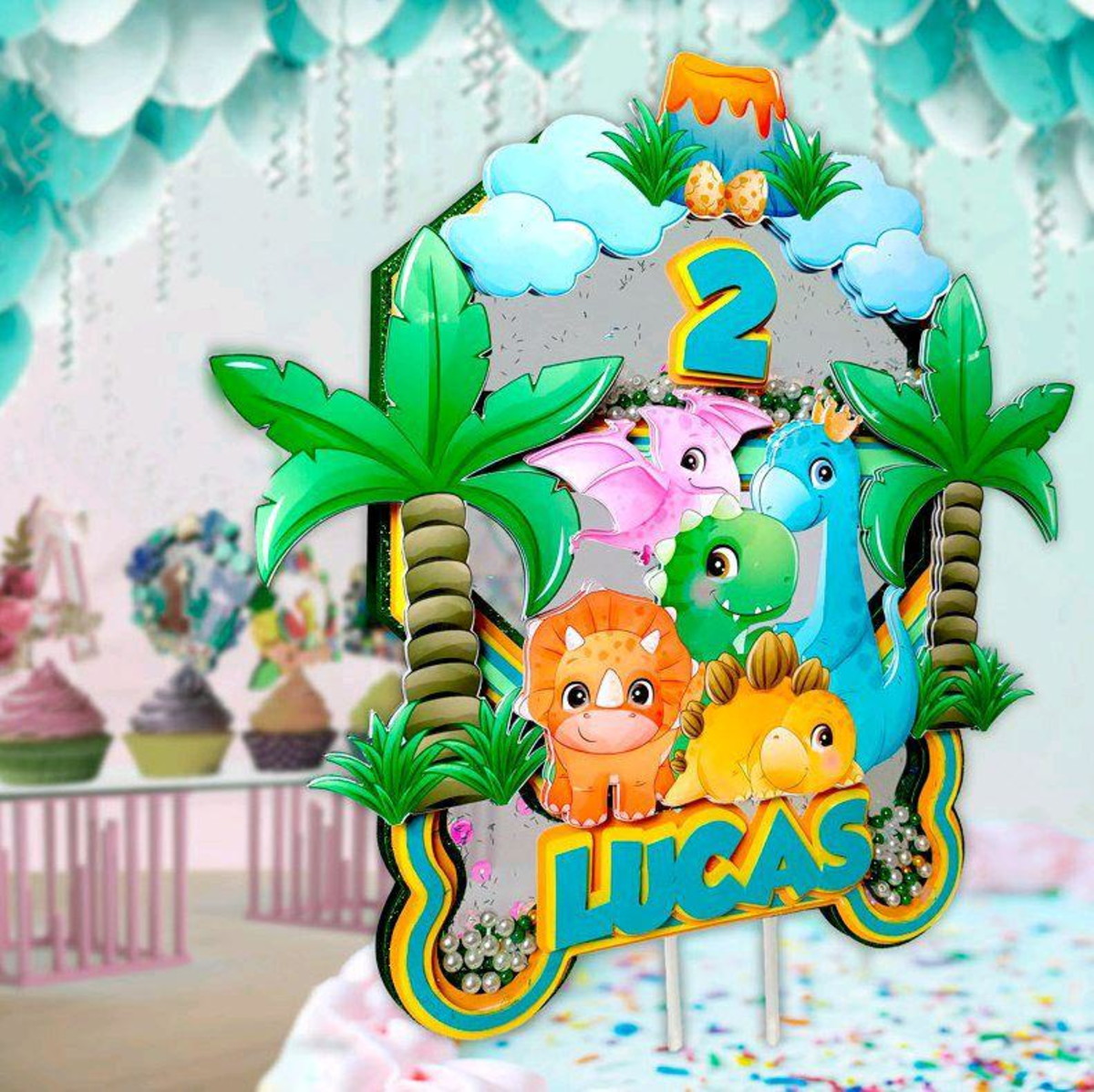 Topo Dinossauros Cute Efeito Shaker + 4 Arquivos a Sua Escol