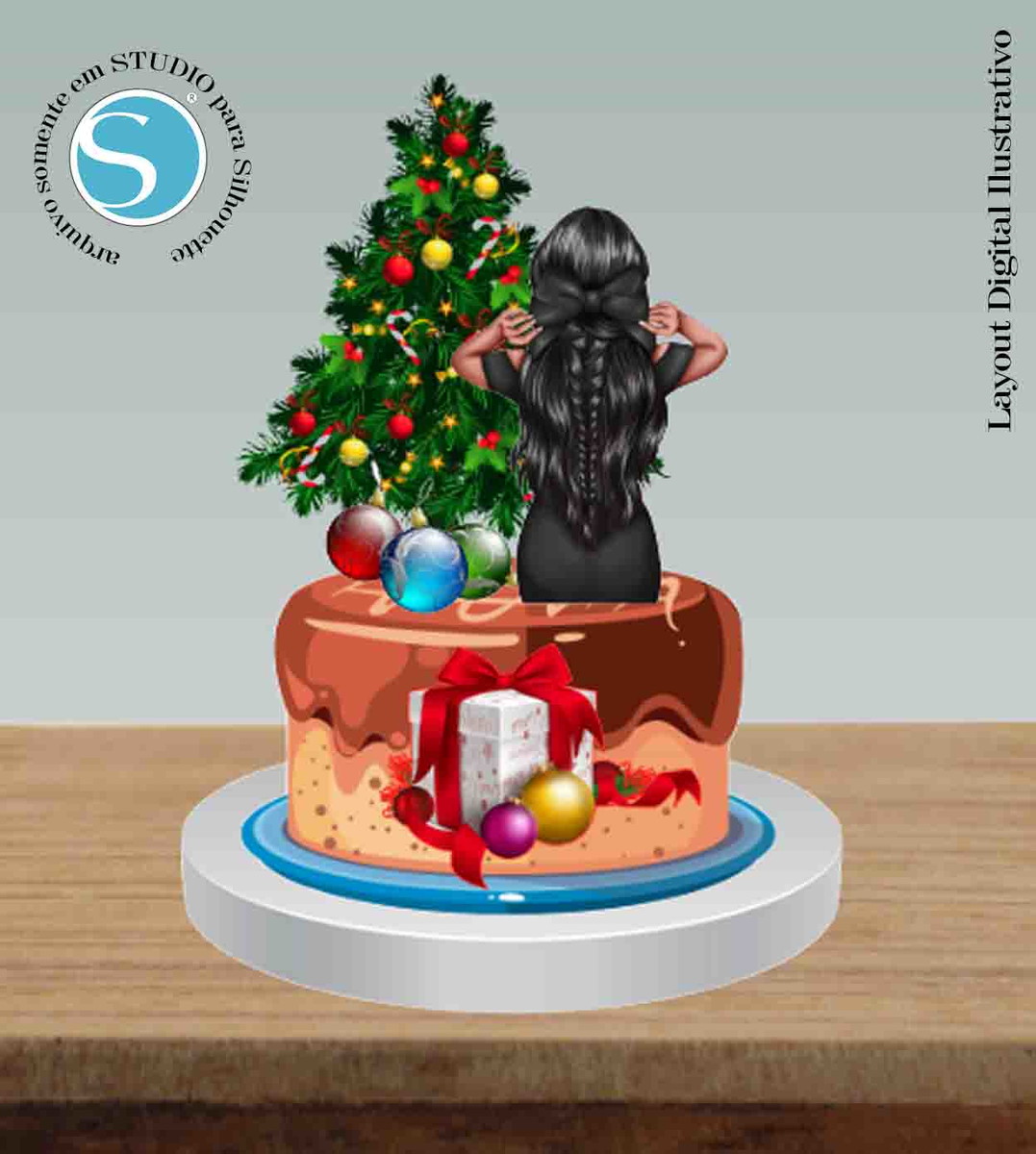 TOPO DE BOLO NATAL MULHER DE COSTAS - ARQUIVO DIGITAL