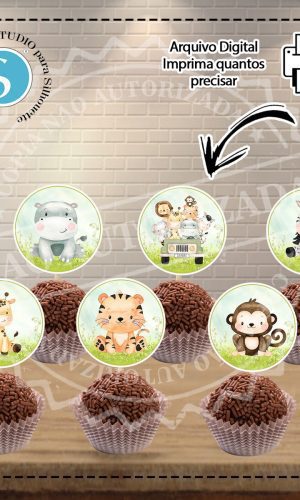 KIT TOPPERS SAFARI AQUARELADO - ARQUIVO DIGITAL