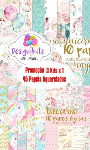 Kit Digital Unicornio Aquarela