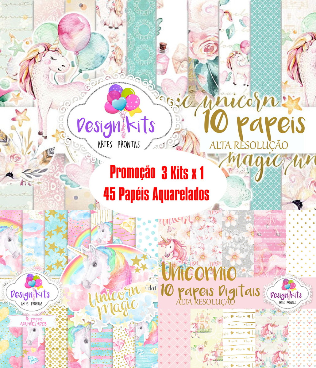 Kit Digital Unicornio Aquarela