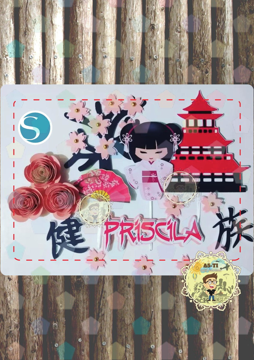 Xx002 - Arquivo Topo de Bolo Menina Japonesa Studio