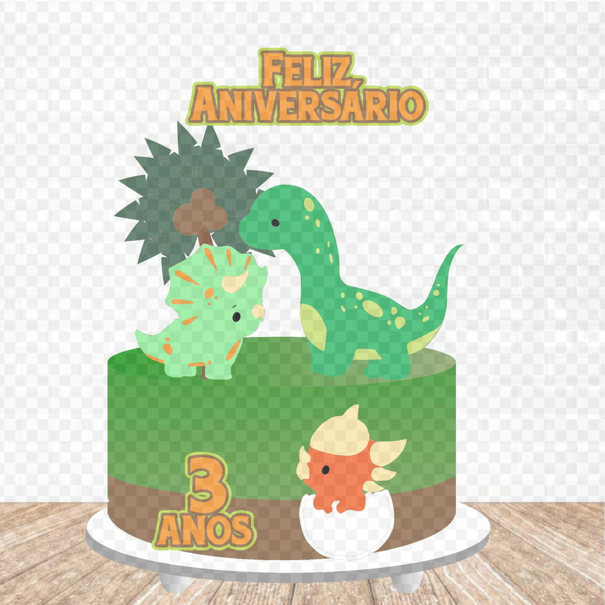 #0000062 Arquivo Digital Topo de Bolo Dinossauro Cute