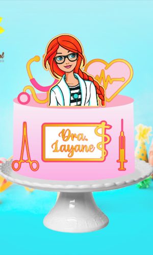 013 Arquivo Topo de Bolo Barbie Ruiva Médica Ganhe+3produtos