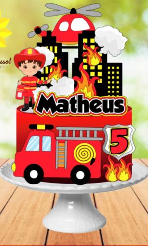037 Arquivo de Corte Topo de Bolo Bombeiro Infantil Ganhe+3