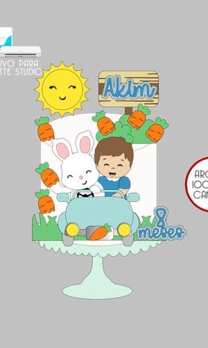 110 - Arquivo Topo de Bolo Páscoa Menino Fusca Coelho