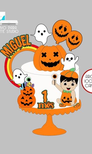 132 - Arquivo Topo de Bolo Halloween Menino Abóbora