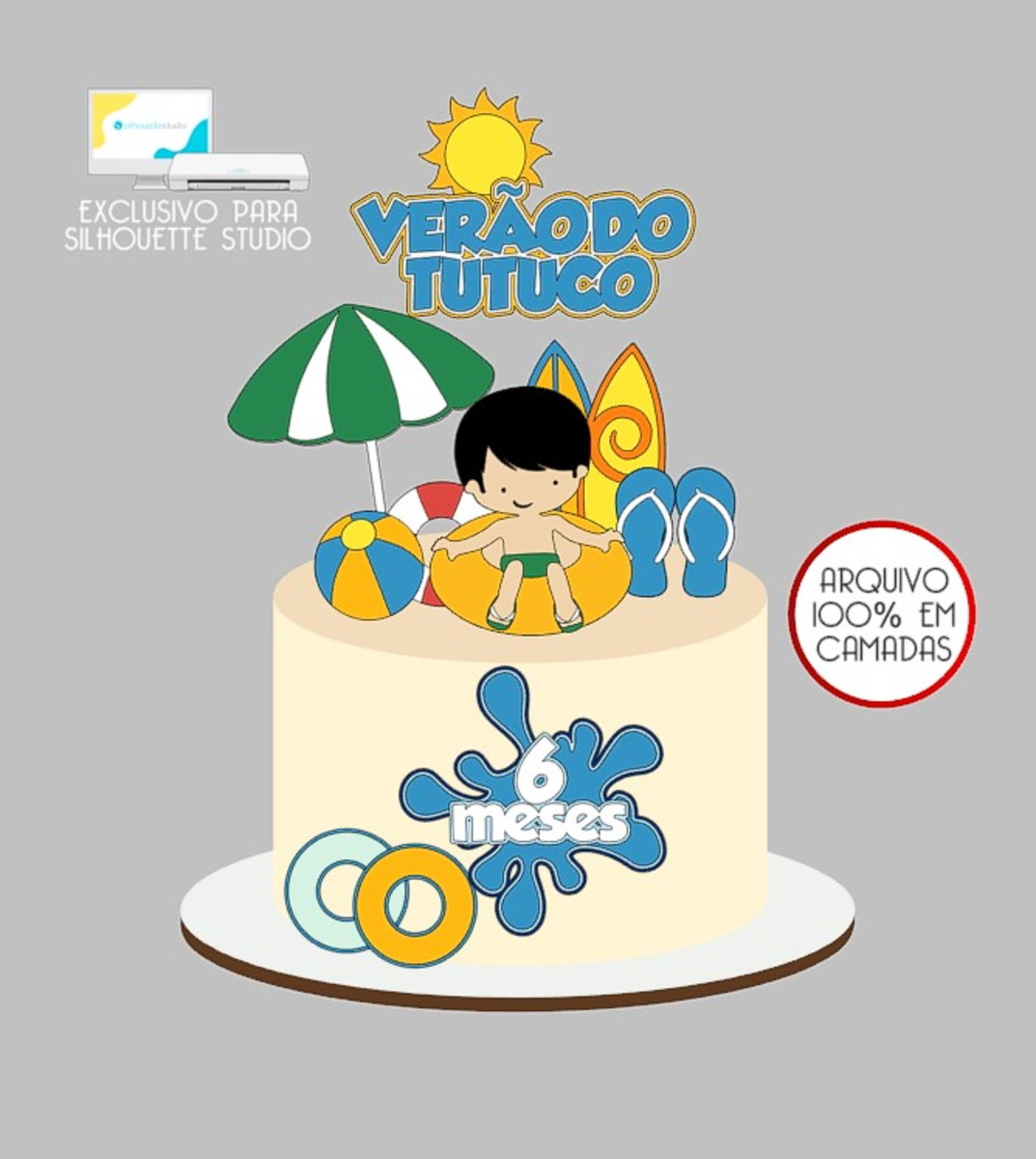 208 - Arquivo Topo de Bolo Praia Verão Menino