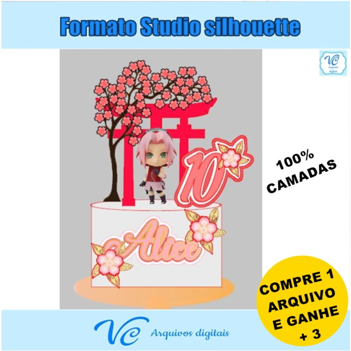 319- Arquivo de corte Topo de Bolo Sakura - Naruto- 03