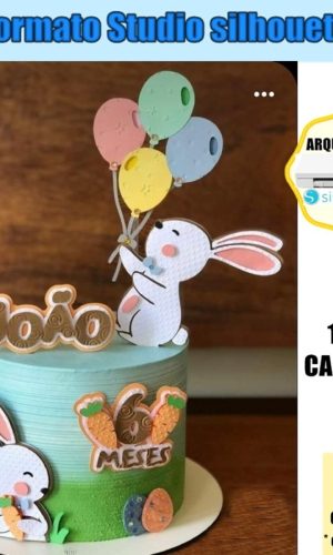341- Arquivo Topo de Bolo Coelho da Pascoa em Camadas