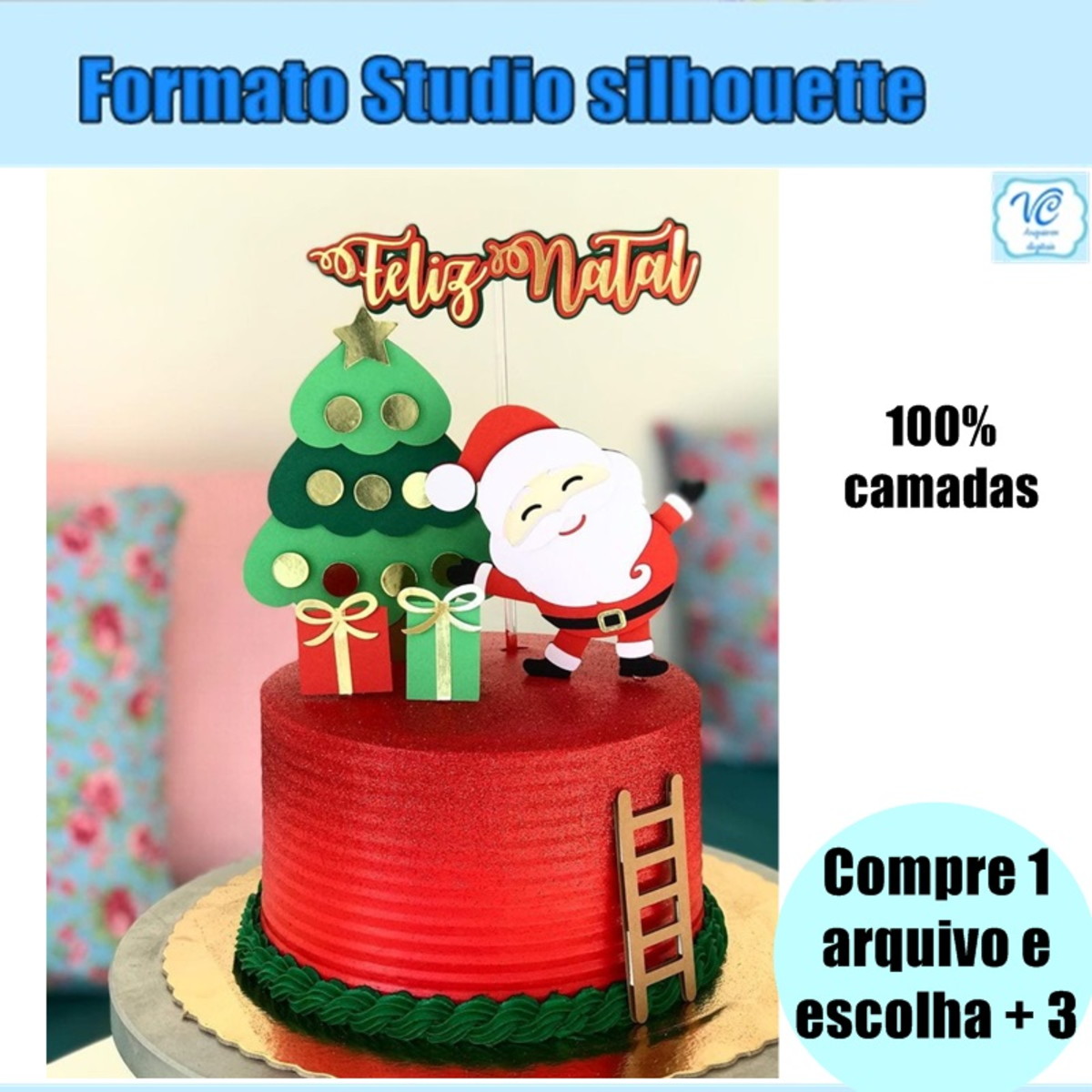 385 - Arquivo de Corte Topo de Bolo de Papai Noel Escada