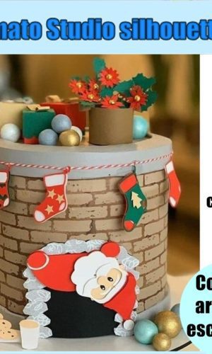 389 - Arquivo de Corte Topo de Bolo de Papai Noel Chaminé