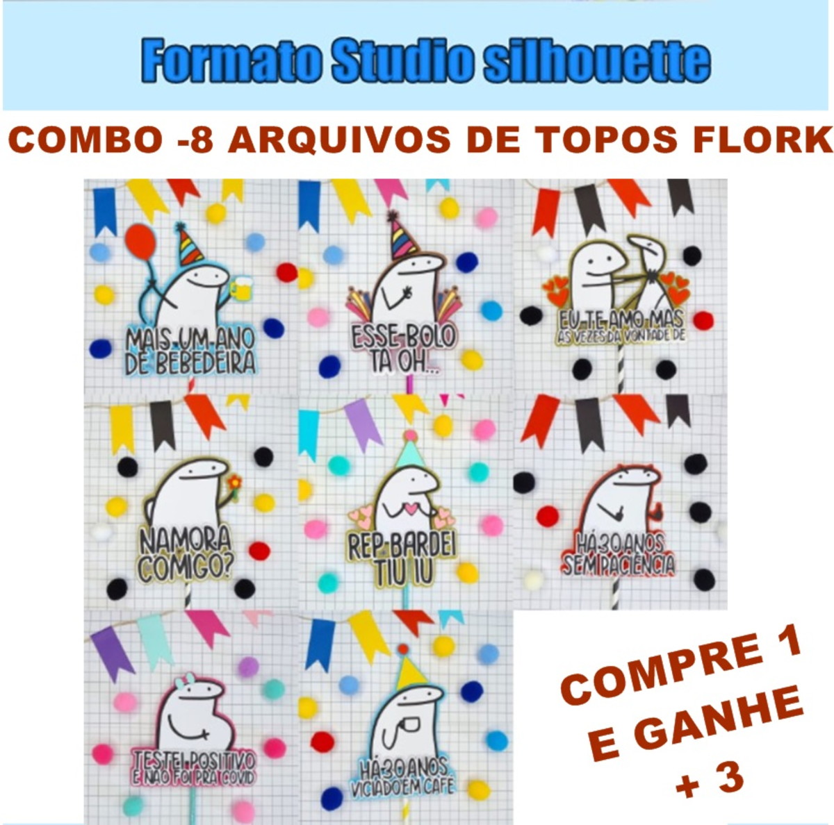391- COMBO Arquivo de corte topo de bolo - FLORK BENTO CAKE