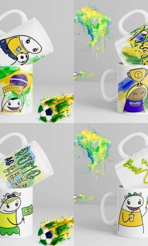 464- Kit Digital Sublimação Caneca Flork Copa Hexa -12 Artes