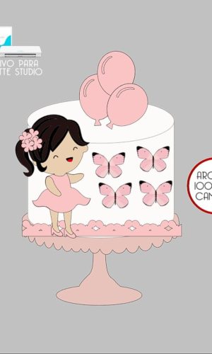 51 - Arquivo Topo de Bolo Menina Borboletas