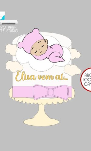 62 - Arquivo Topo de Bolo Bebê Chá Menina