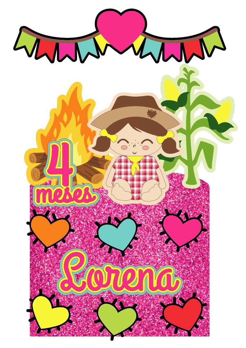 4 Arquivos de Corte Digital - Topo de Bolo Arraial Menina