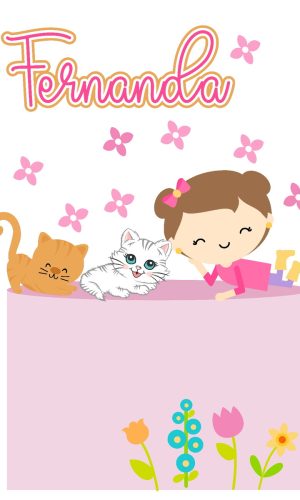 737 - Arquivo Digital Topo de Bolo Menina e Gatinhos