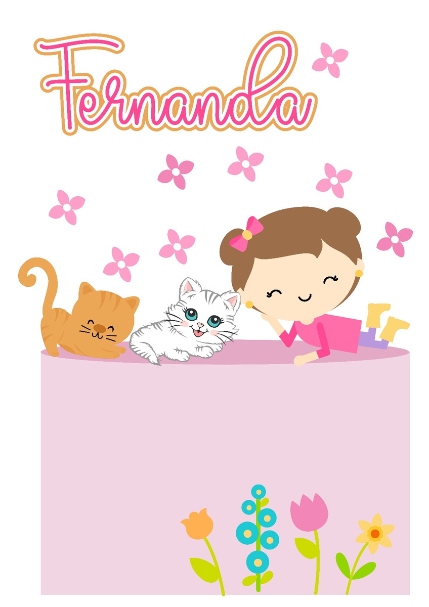 737 - Arquivo Digital Topo de Bolo Menina e Gatinhos