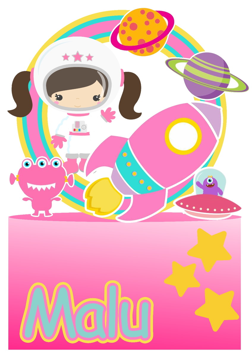 Topo de Bolo Astronauta Menina - Arquivo Digital #978