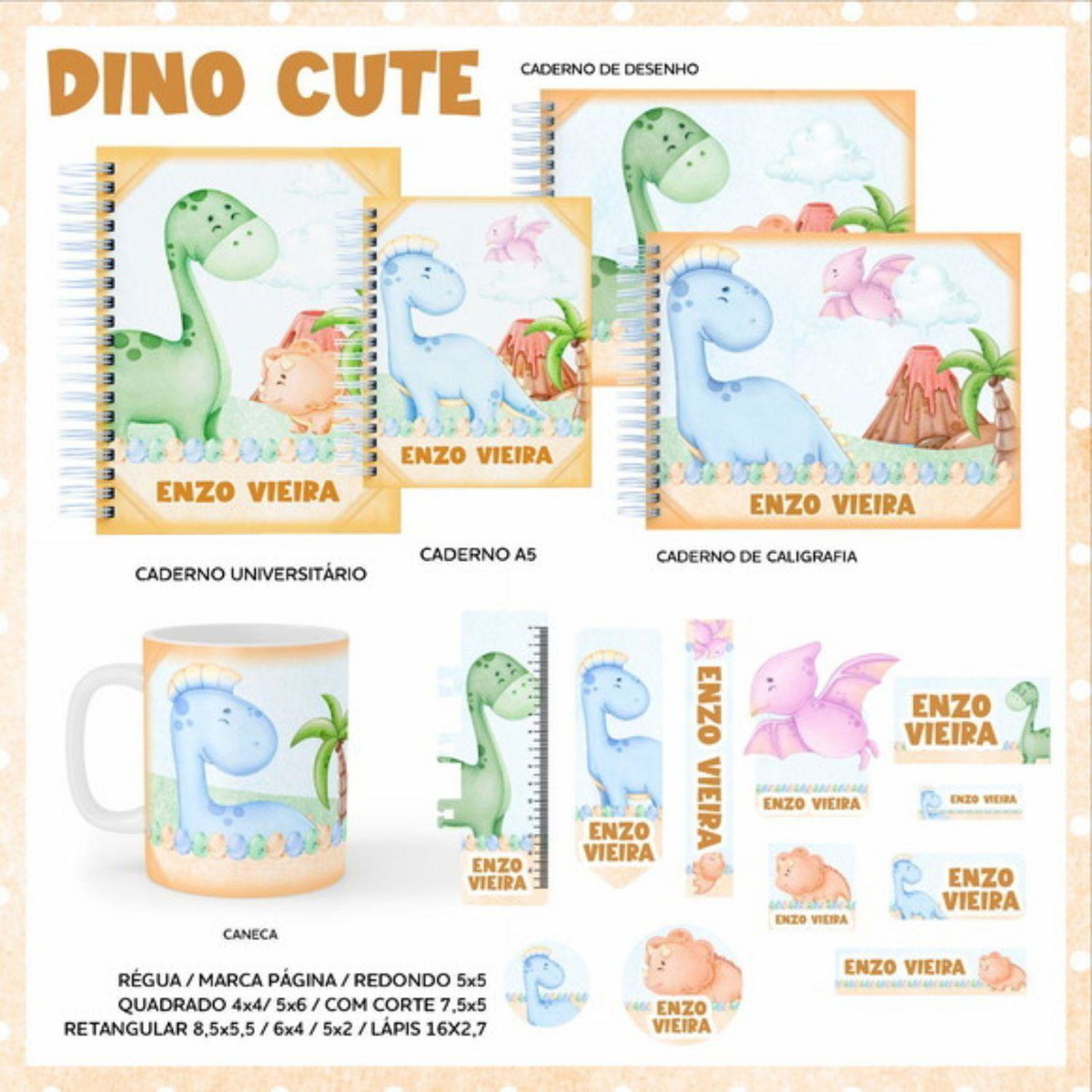 Arquivo Combo Volta as Aulas Dino Cute PDF PNG