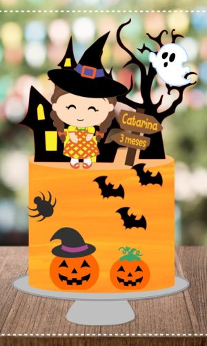 Arquivo Corte em Camadas Topo de Bolo Halloween Cute Menina