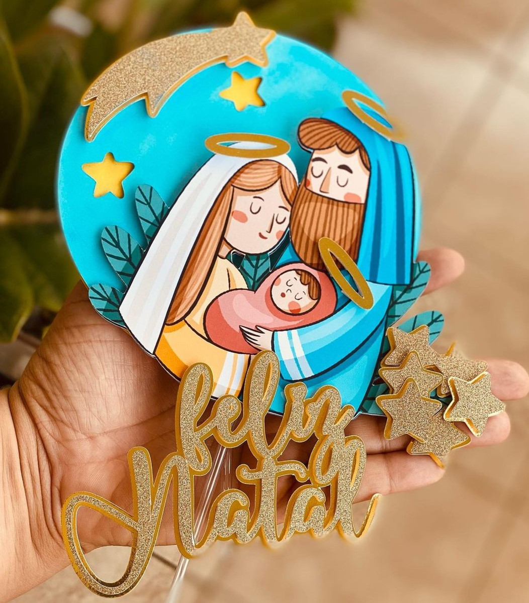 Arquivo Corte : Topo de Bolo Feliz Natal Presépio Cute 169