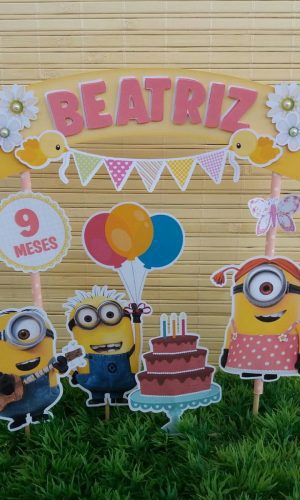 Arquivo Corte - Topo de bolo -minions menina-STUDIO