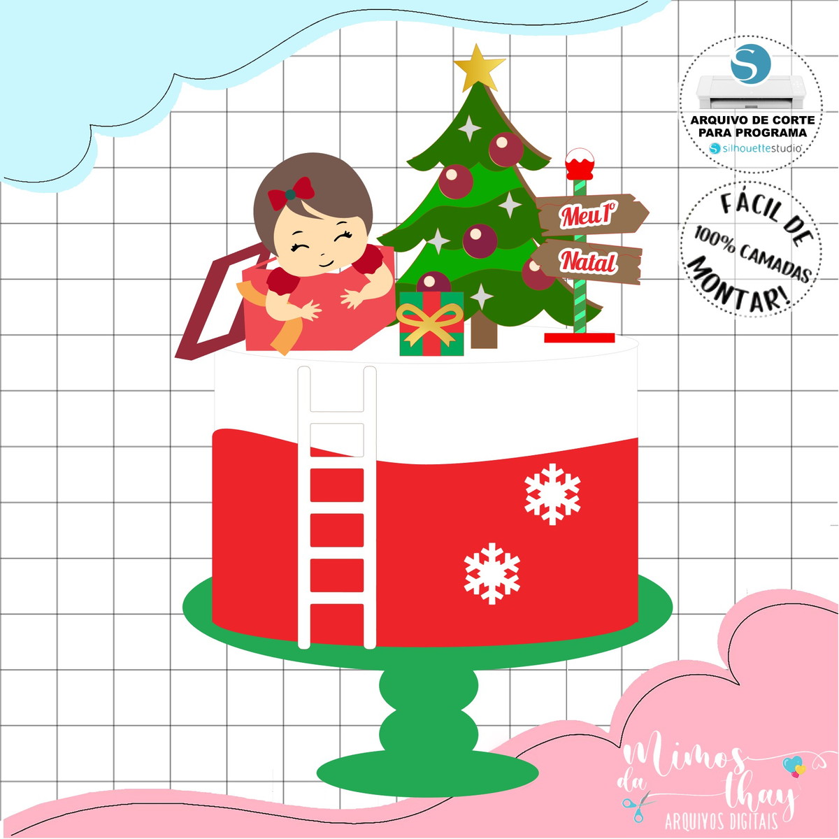 Arquivo Corte: Topo de Bolo Natal Menina no Presente 141