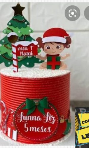 Arquivo Corte Topo de Bolo Natal Menina no Presente Verde