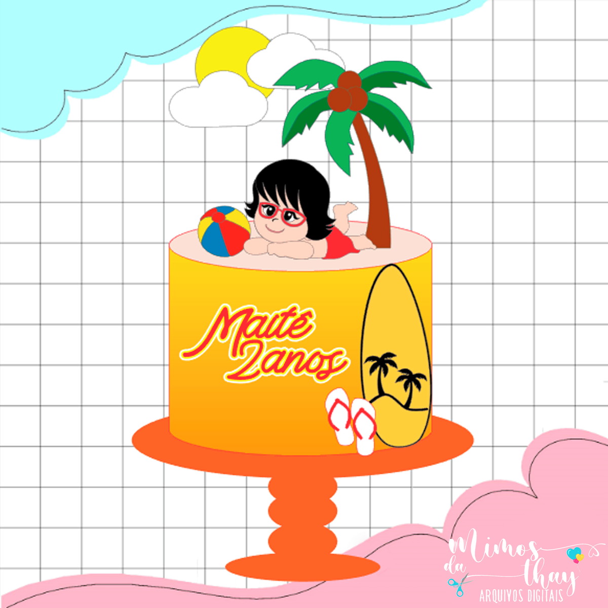 Arquivo Corte: Topo de Bolo Verão Menina na Praia 017