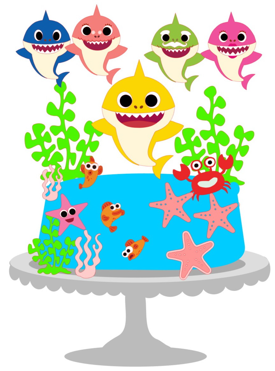 Kit com 5 arquivos de corte:03-BABY SHARK TOPO CAMADAS