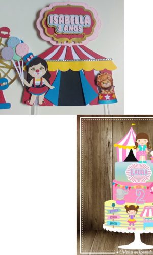 ARQUIVO DE CORTE 2 TOPOS DE BOLO CIRCO MENINA