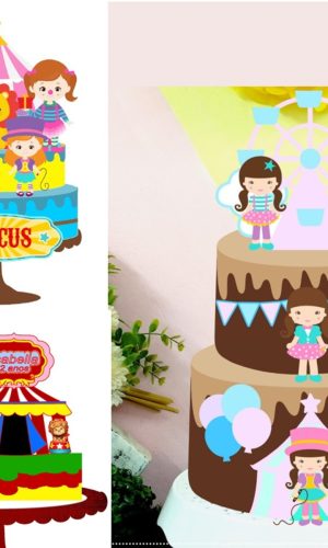 ARQUIVO DE CORTE 3 TOPOS DE BOLO CIRCO MENINA