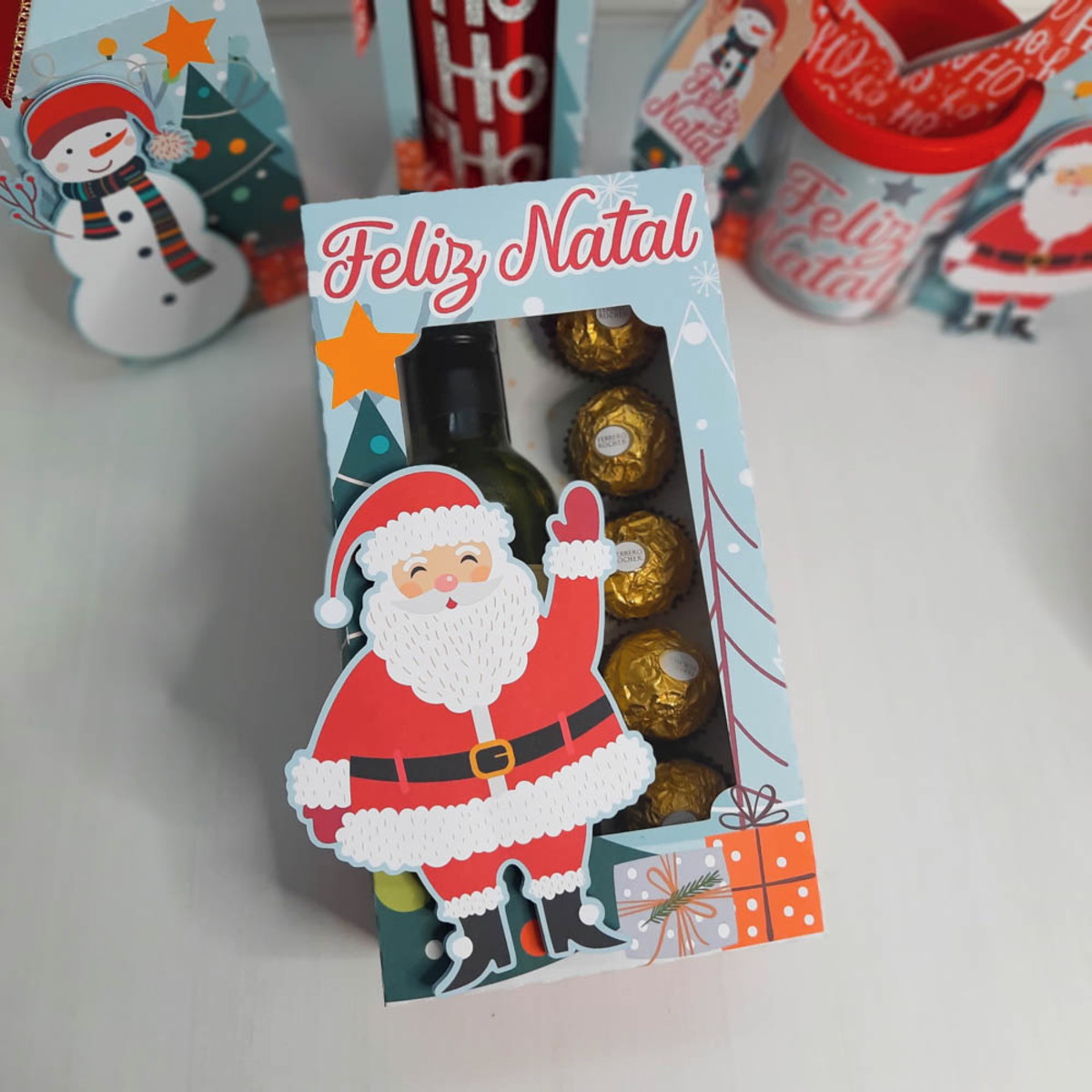 Arquivo de Corte Caixa para Mini Vinho Tema Natal