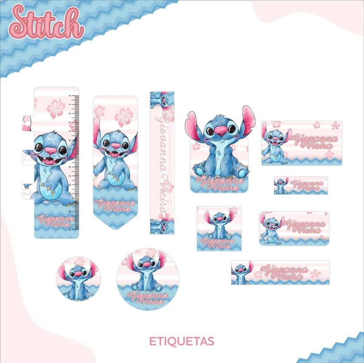 Arquivo de Corte Combo Etiqueta Escolar Stitch