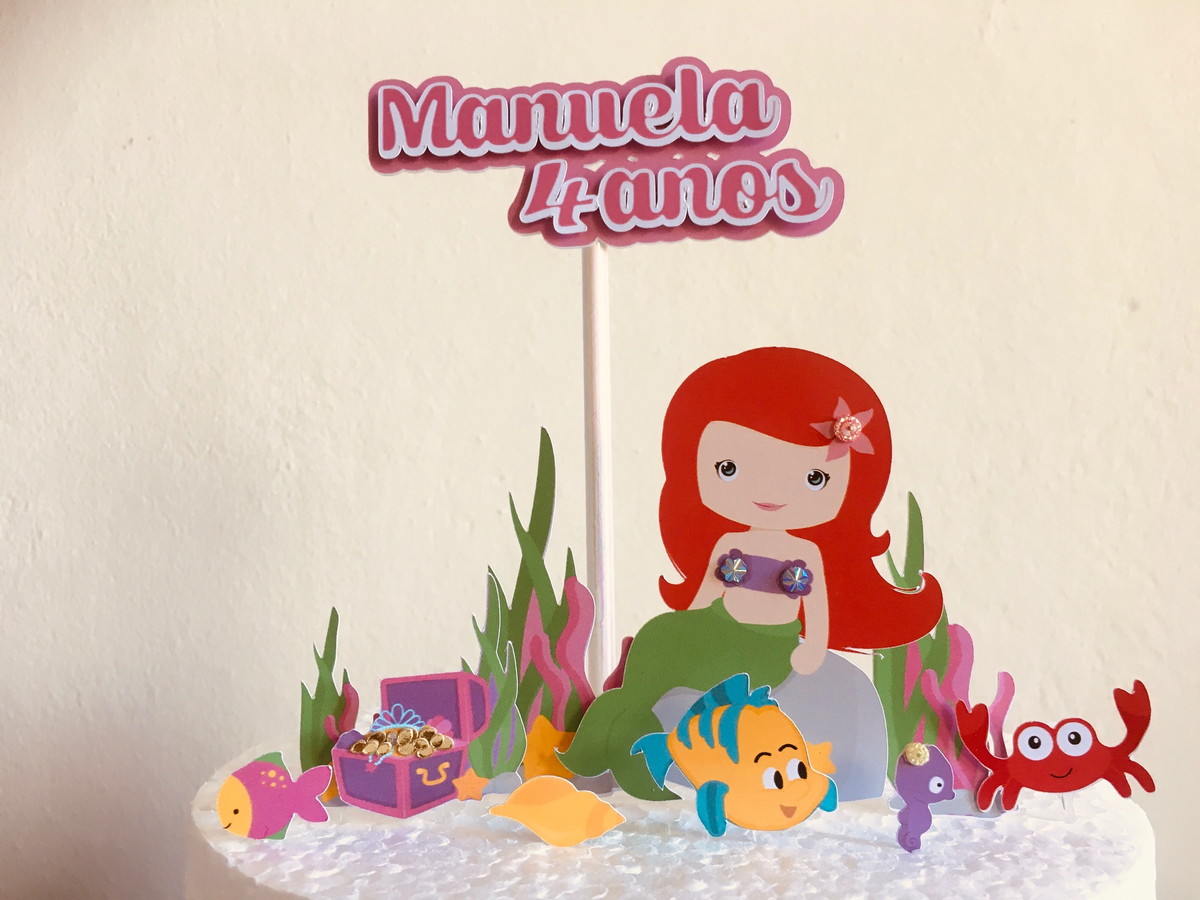 Arquivo de Corte (digital) Topo de Bolo Pequena Sereia Cute - Imagem 2