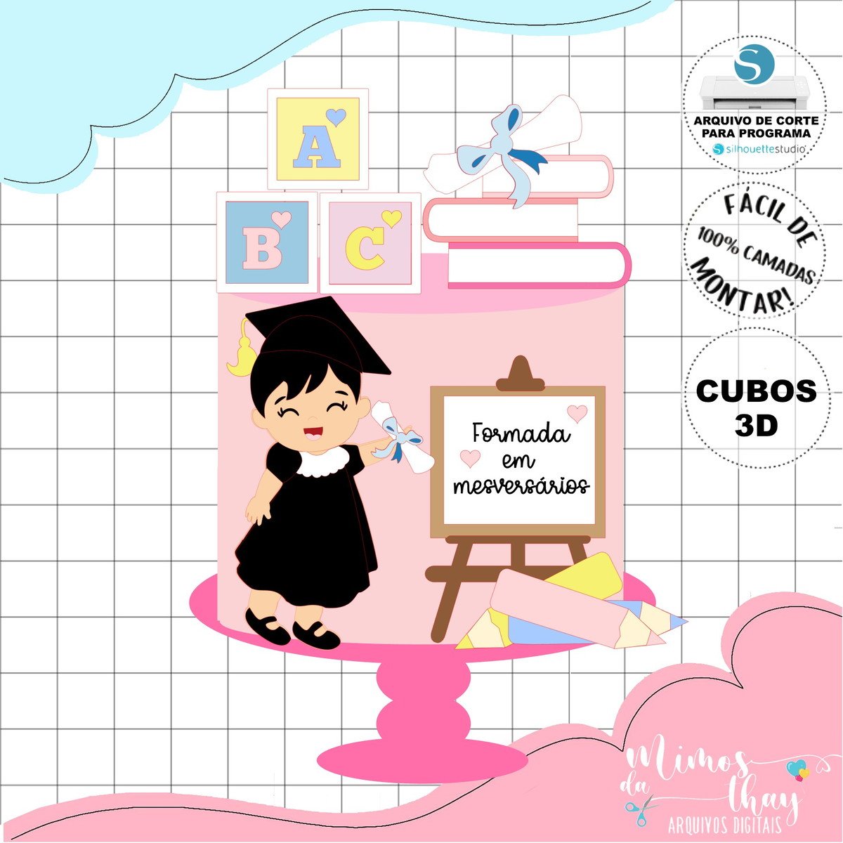 Arquivo de Corte: Topo Formatura Abc Menina + Cubo 3d 014 - Imagem 2