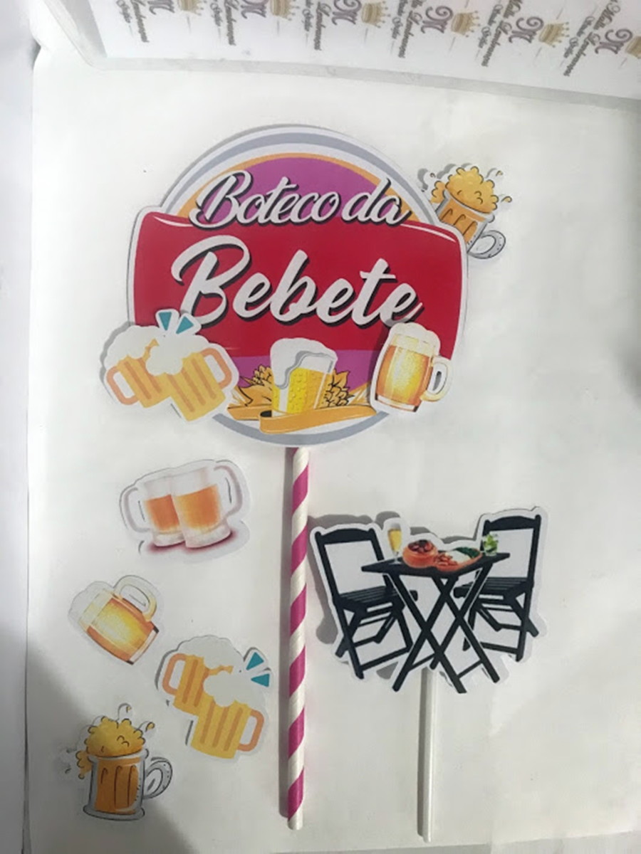 Arquivo de Corte Silhouette Topo de bolo Boteco Rosa