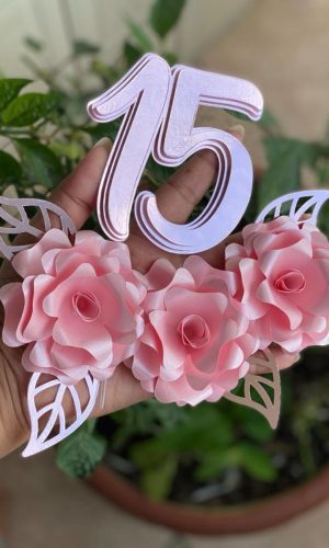 Arquivo de corte topo de bolo 15 anos c/ flores 3D -COD: 916