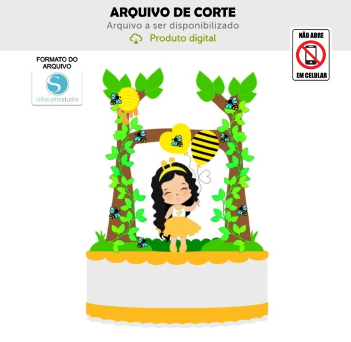 Arquivo de Corte Topo de Bolo Abelhinha - Menina