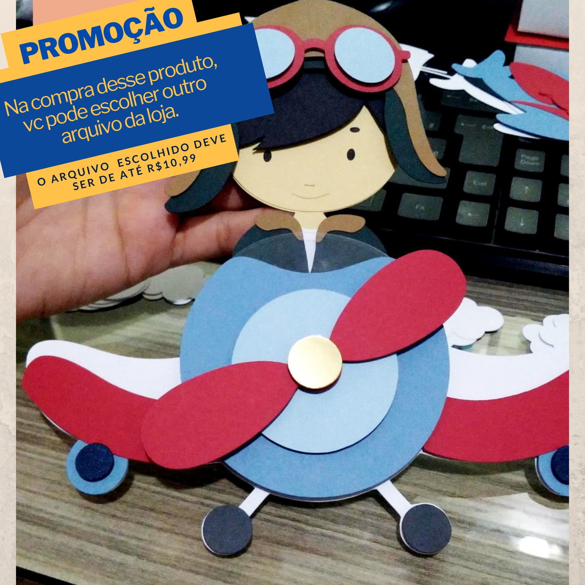 Arquivo de corte topo de bolo aviador menino
