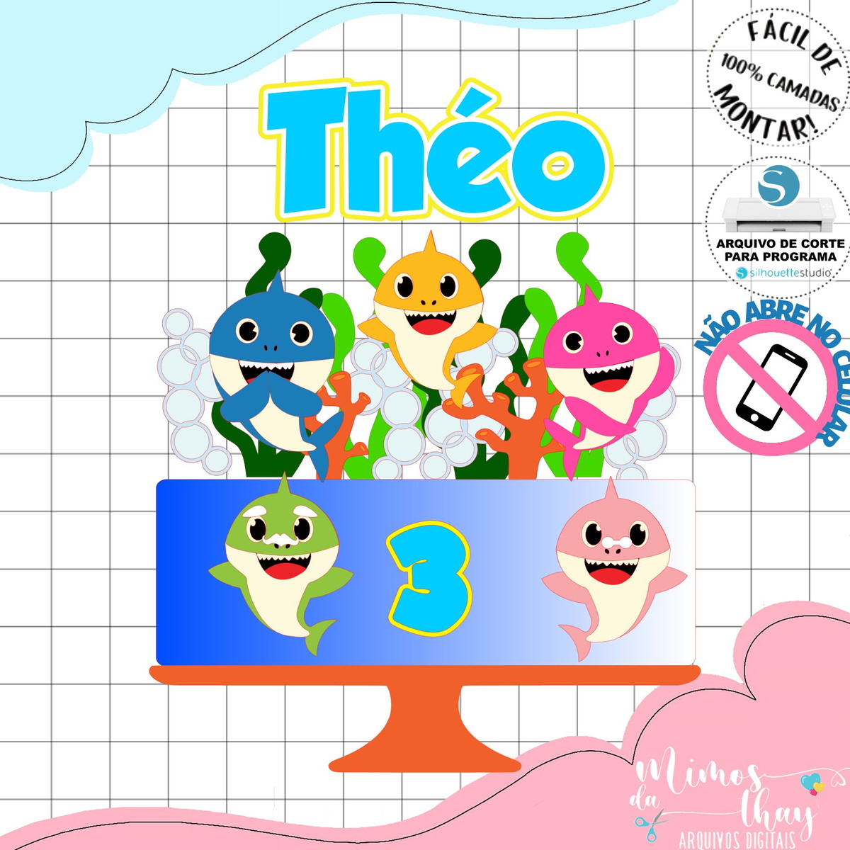 Arquivo de Corte: Topo de Bolo Baby Shark 004