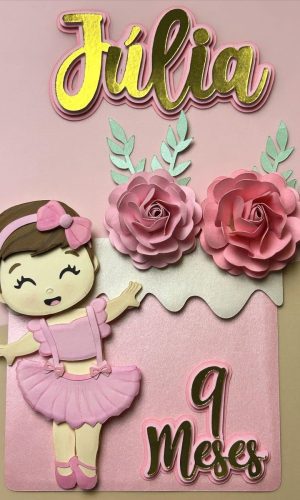 Arquivo de Corte: Topo de Bolo Bailarina Cute + Flor 3d 014