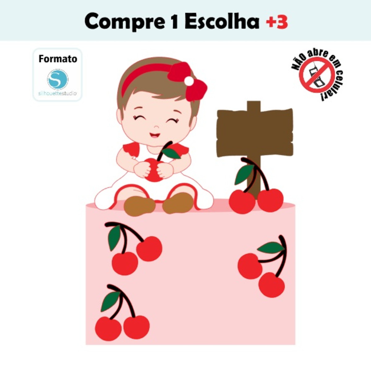 Arquivo de Corte Topo de Bolo Bebê Cerejinha