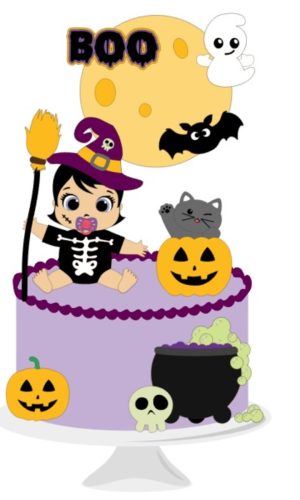 Arquivo de Corte Topo de Bolo Bebê Halloween Bruxinha